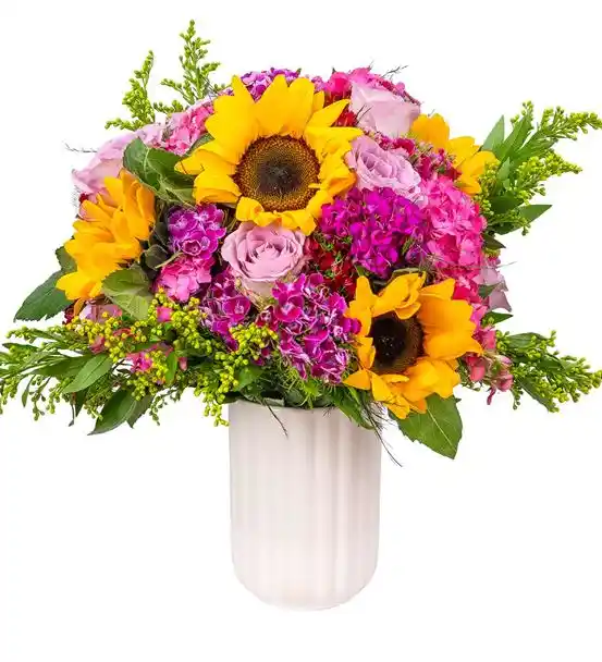 Botanik Seri Seramik Vazoda Ayçiçekli Aranjman