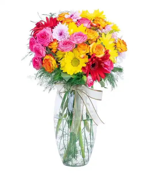 Güneşe Dokunan Renkler Cam Vazoda Premium Çiçekler