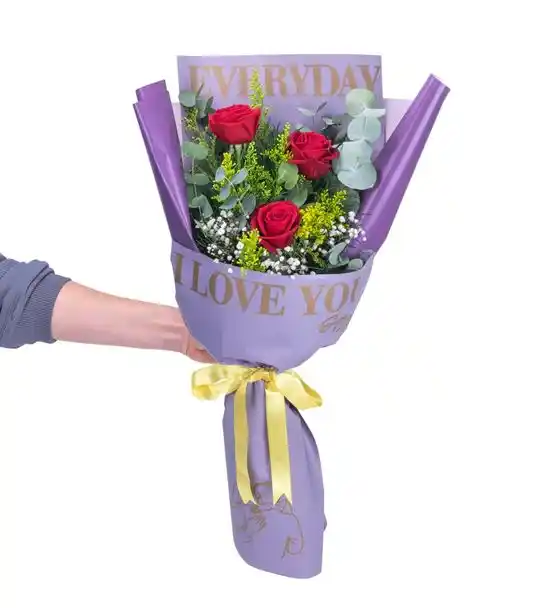 Mor Zarafette Kırmızı Aşk Buketi