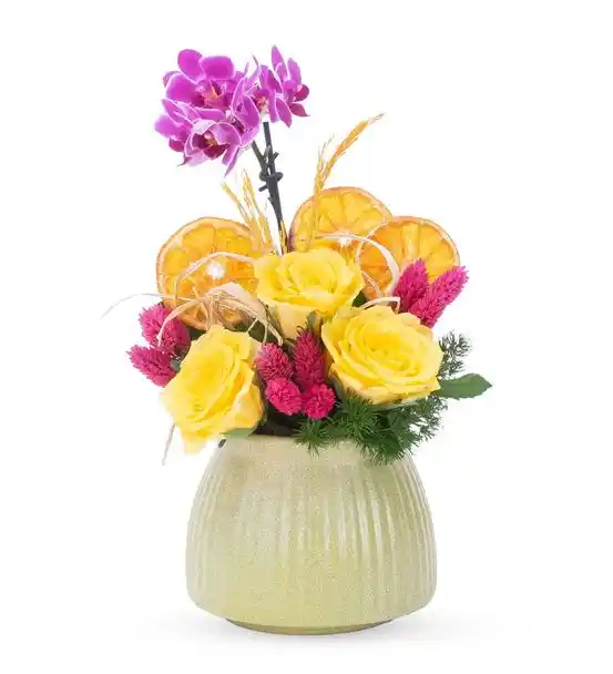 The Lovely Mini Orkide Sarı Gül Aranjmanı