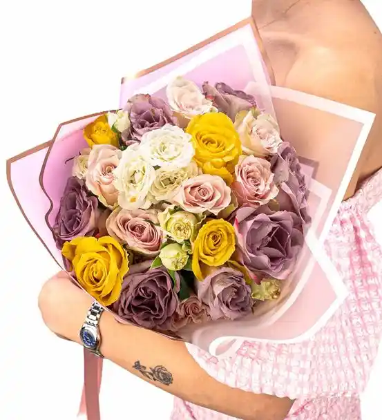 Renkli Çiçek Buketi - Sarı Ve Lila Güller