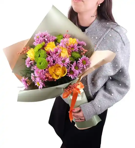 Gökkuşağı Yansımaları Papatya Tasarım Çiçek Buketi