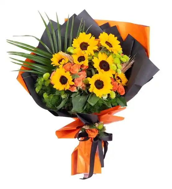 Gentle Harmony Ay Çiçeği Turuncu Gül Çiçek Buketi