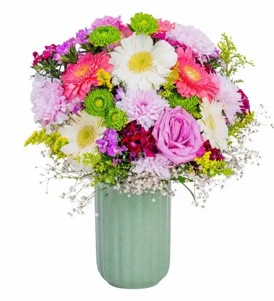 Kalbimde Bahar Var Yeşil Vazoda Renkli Çiçekler